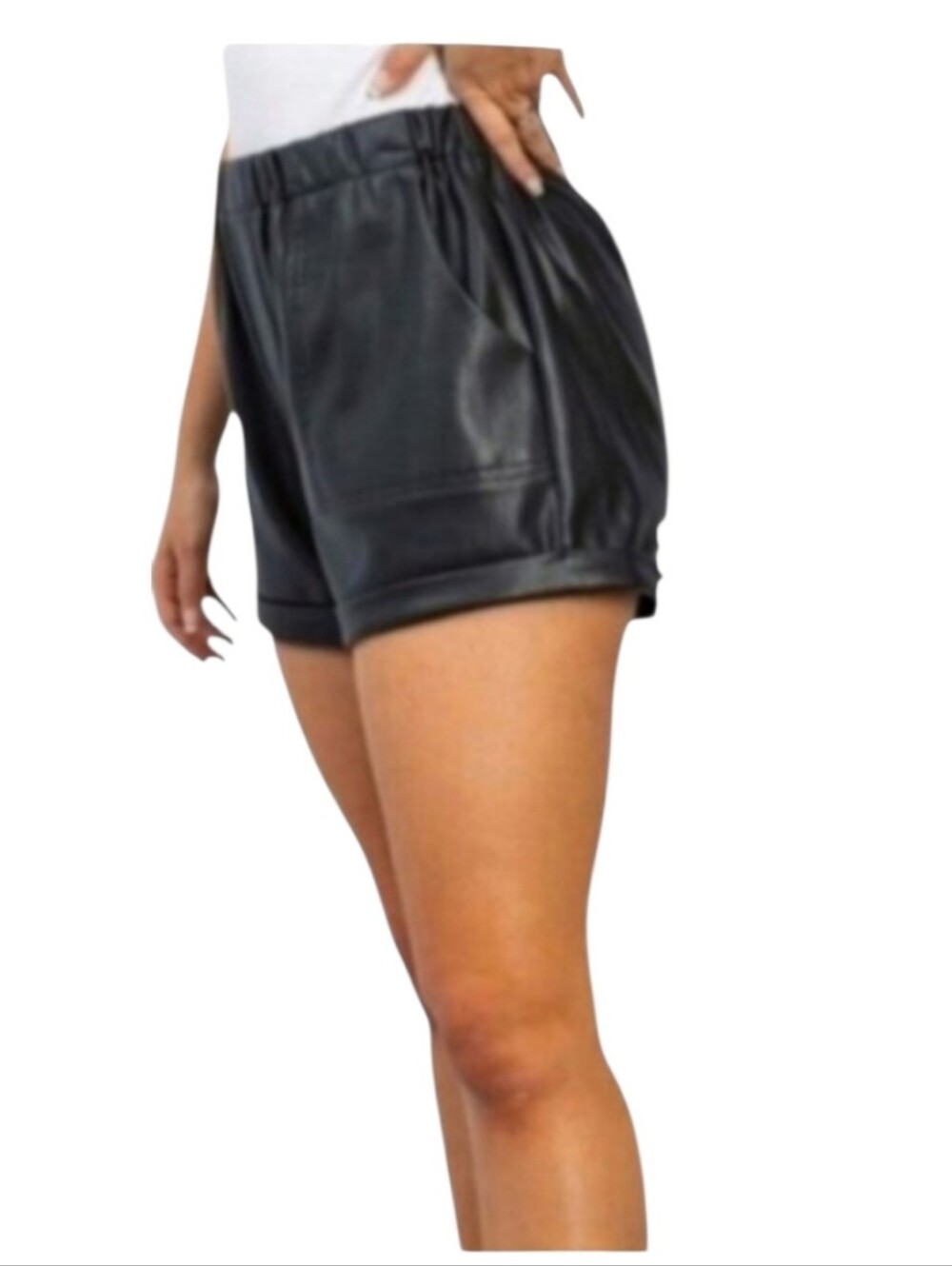 White Birch Black Faux Leather Women's Shorts S